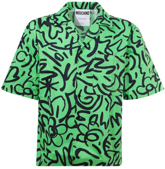 Moschino Groen Krabbel Print Shirt Moschino , Multicolor , Heren - Xl,L,M