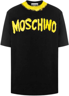 Moschino Handgeschilderde Logo Print T-Shirt - Zwart Moschino , Black , Heren - L,M