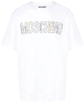 Moschino Heren Logo Geborduurd T-Shirt Moschino , White , Heren - 2Xl,Xl,L,M,S