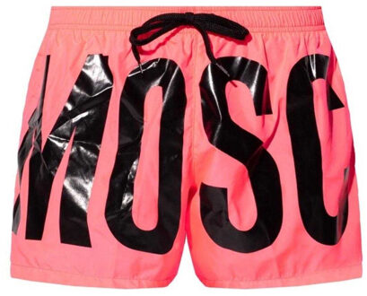 Moschino Heren Logo Polyester Zwemshorts (Felroze) - M