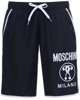 Moschino Heren Milano Logo Lange Badshorts (Zwart/Wit)