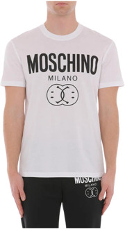 Moschino Iconische Double Smile Logo Print Tee Moschino , White , Heren