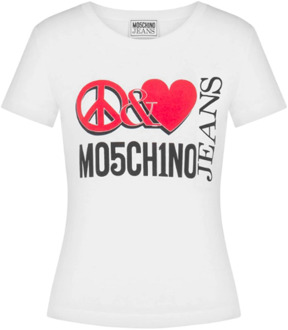 Moschino Korte Mouw T-Shirt met Logo Print Moschino , White , Dames - S,Xs