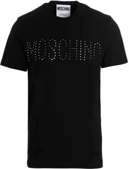 Moschino Korte Mouw T-shirt met Strass Logo Moschino , Black , Heren - Xl,L,M,S