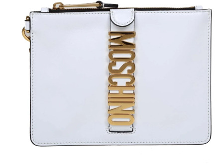 Moschino Leren Clutch met Lettering Logo Moschino , White , Dames - ONE Size
