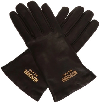 Moschino Leren handschoenen met logo Moschino , Black , Dames - 7 1/2 In,7 In,8 IN