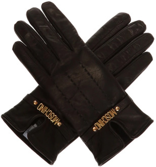 Moschino Leren handschoenen met logo Moschino , Black , Dames - 8 In,7 In,7 1/2 IN