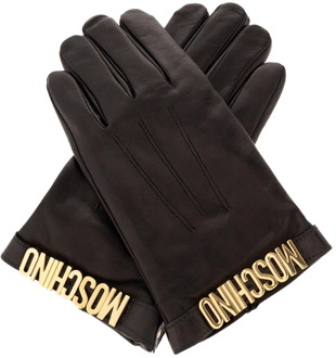 Moschino Leren handschoenen met logo Moschino , Black , Heren - 9 1/2 In,9 IN