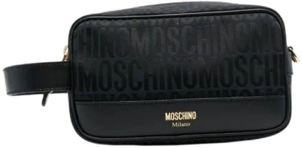 Moschino Leren Logo-Print Make-up Tas Moschino , Black , Heren - ONE Size