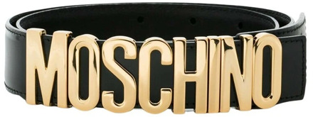 Moschino Leren Riem met logo Moschino , Black , Dames - S,Xs,2Xs
