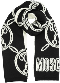 Moschino Logo Patroon Wollen Sjaal Moschino , Black , Dames - ONE Size