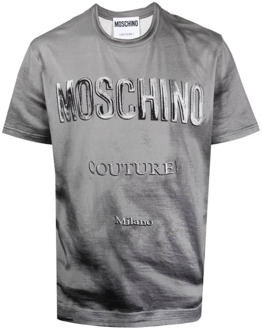 Moschino Logo Print Katoenen T-Shirt - Maat 48 Moschino , Gray , Heren - L,M,S
