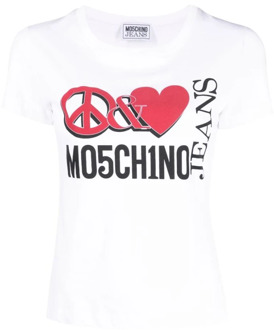 Moschino Logo-print katoenen T-shirt met hartprint Moschino , White , Dames - L,M,S