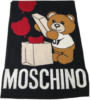 Moschino Logo Print Sjaal met Berenontwerp Moschino , Black , Dames - ONE Size