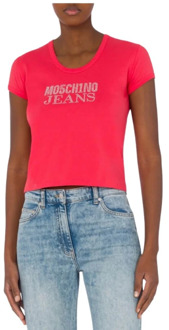 Moschino Logo Strass Katoenen T-shirt Moschino , Red , Dames - L,M