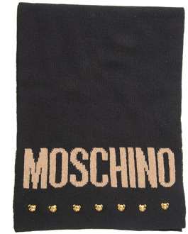 Moschino Logo Studs Sjaal met Lurex Details Moschino , Black , Dames - ONE Size