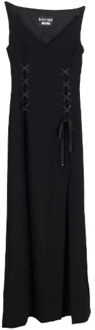 Moschino Maxi jurk met vetersluiting in zwart acetaat Moschino , Black , Dames - XS