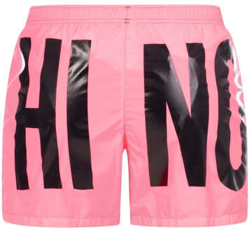 Moschino merkprint logo felroze korte zwemshort