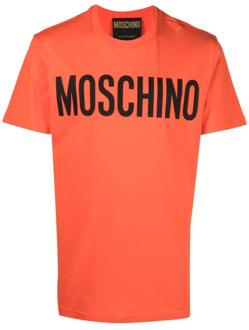 Moschino Oranje Katoenen T-shirt met Logo Print Moschino , Orange , Heren - S
