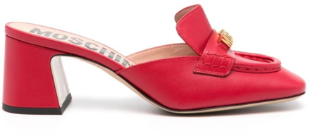 Moschino Rode Leren Sandalen met Gouden Logo Moschino , Red , Dames - 36 EU