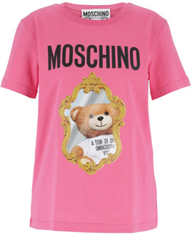Moschino Schattig en Eigenzinnig Bear Mirror T-Shirt Moschino , Pink , Dames - XS