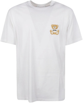 Moschino Speelse Teddy Bear Patch T-Shirt Moschino , White , Heren - 2Xl,Xl,L,3Xl