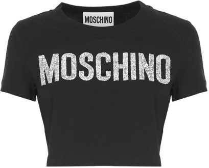 Moschino Stijlvolle Zwarte Katoenen Crop T-shirt voor Vrouwen Moschino , Black , Dames - S