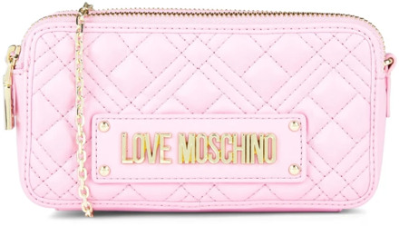 Moschino Super Quilted Logo Crossbody Tas Moschino , Pink , Dames - ONE Size