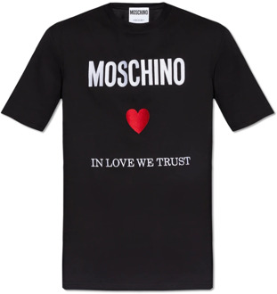 Moschino T-shirt met logo Moschino , Black , Heren - 2Xl,Xl,L,M,S