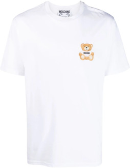 Moschino Teddy Bear Patch Katoenen T-Shirt Moschino , White , Heren - Xl,L,M
