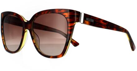 Moschino Vierkante Dames Havana Geel Bruin Verloop Zonnebril