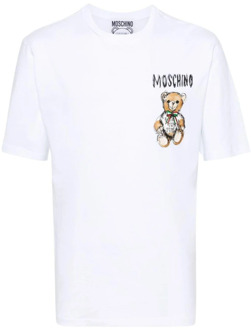 Moschino Wit Katoen Regular Fit T-Shirt Moschino , White , Heren - Xl,M