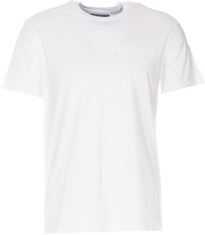 Moschino Wit Katoenen Ronde Hals Logo Print T-shirt Moschino , White , Heren - L,M