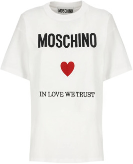 Moschino Wit Logo Crew Neck T-shirt Moschino , White , Dames - M,S,Xs,2Xs
