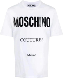 Moschino Wit Logo Ingelegd T-shirt Moschino , White , Heren - L,M
