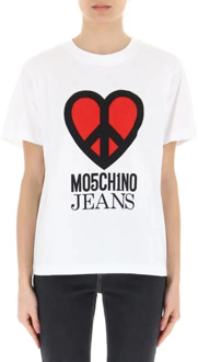 Moschino Wit Ronde Hals Bedrukt T-Shirt Moschino , White , Dames - M,S,Xs