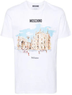 Moschino Witte Katoenen T-shirts en Polos met Logo Print Moschino , White , Heren - 2Xl,Xl,L,M,S