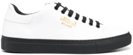 Moschino Witte Leren Sneakers met Logo Plaat Moschino , White , Heren - 44 EU