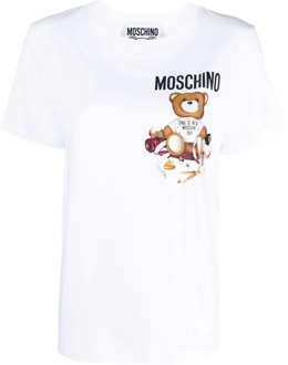 Moschino Witte Logo Print T-shirts en Polos Moschino , White , Dames - S,Xs