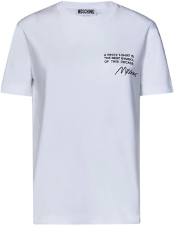 Moschino Witte Ribgebreide Crewneck T-shirts en Polos Moschino , White , Dames - L,S,Xs