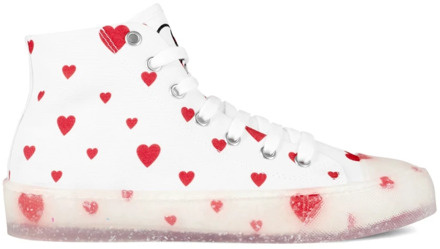 Moschino Witte/Rode Heart Logo High-Top Sneakers Moschino , White , Dames - 38 EU