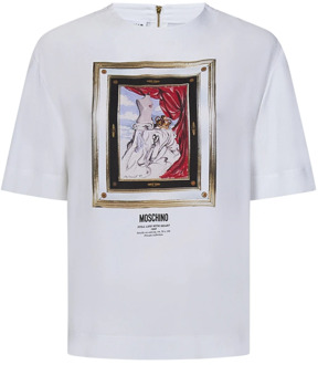 Moschino Witte Shirt met Grafische Print en Gouden Rits Moschino , White , Dames - M,S,Xs