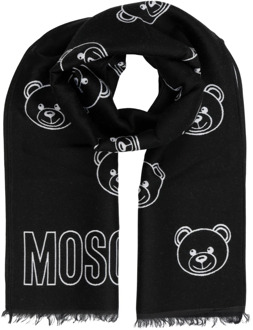 Moschino Wollen sjaal met abstract patroon en logo Moschino , Black , Dames - ONE Size