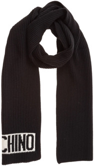 Moschino Wollen Sjaal met Logo Borduursels Moschino , Black , Dames - ONE Size