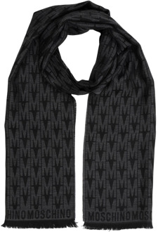 Moschino Wollen Sjaal met Logo Patroon Moschino , Black , Heren - ONE Size