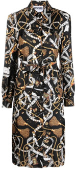 Moschino Zijden midi-jurk met grafische print Moschino , Brown , Dames - M,Xs