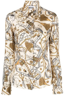 Moschino Zijden Overhemd met Teugelprint Moschino , Beige , Dames - M,S,Xs