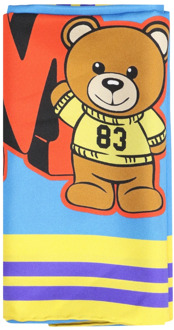 Moschino Zijden Sjaal, Varsity Teddy Bear Print Moschino , Multicolor , Dames - ONE Size