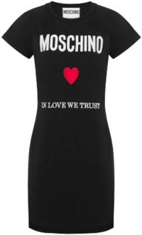 Moschino Zwart Katoenen Logo Geborduurde Jurk Moschino , Black , Dames - L,M,S,Xs