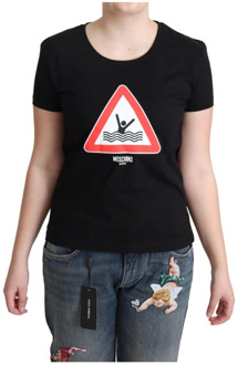 Moschino Zwart Katoenen Zwem Grafisch Driehoek Print T-shirt Moschino , Black , Dames - L